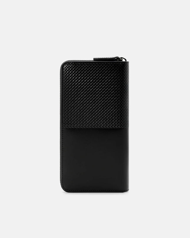 Embossed Leather Long Wallet - Black Embossed