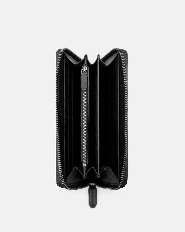 Embossed Leather Long Wallet - Black Embossed