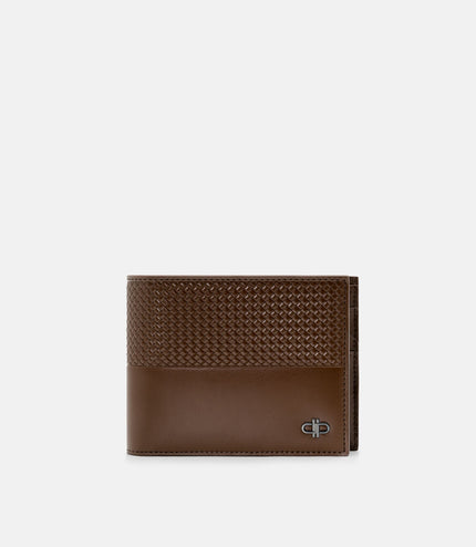 Embossed Leather Bi-Fold Wallet with Insert - Brown Embossed