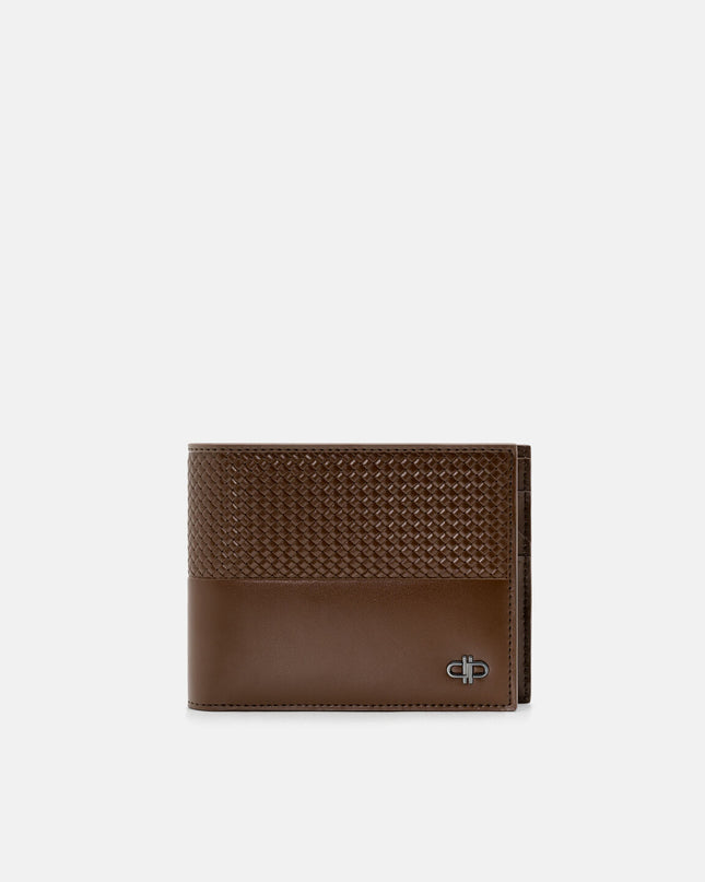 Embossed Leather Bi-Fold Wallet with Insert - Brown Embossed