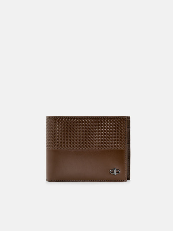 Embossed Leather Bi-Fold Wallet with Insert - Brown Embossed