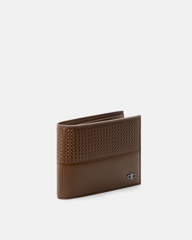 Embossed Leather Bi-Fold Wallet with Insert - Brown Embossed