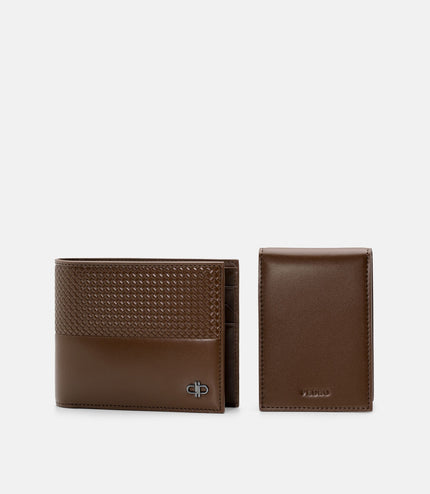 Embossed Leather Bi-Fold Wallet with Insert - Brown Embossed