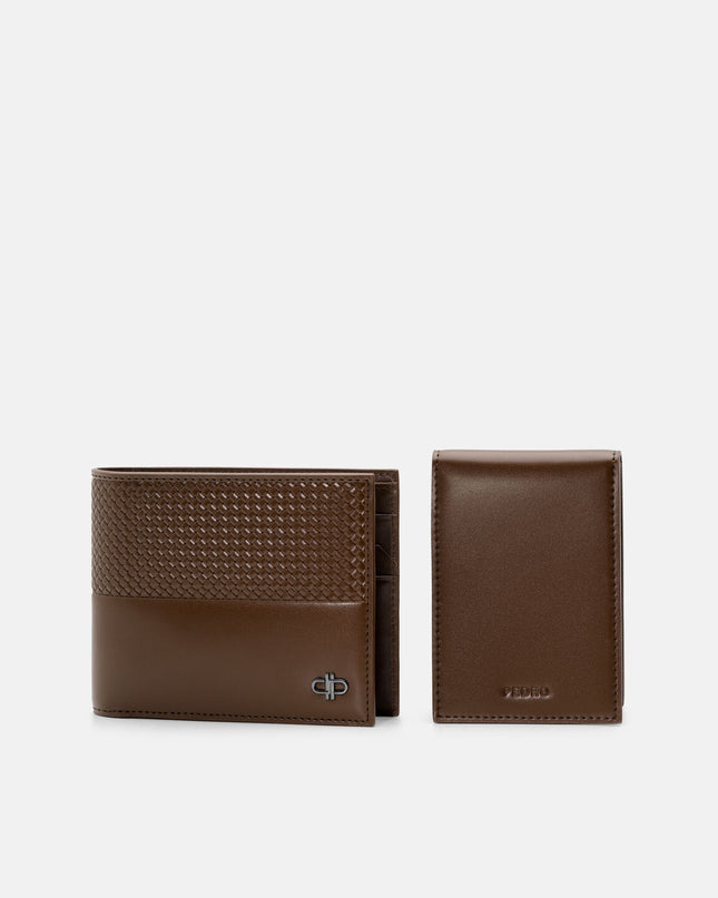 Embossed Leather Bi-Fold Wallet with Insert - Brown Embossed