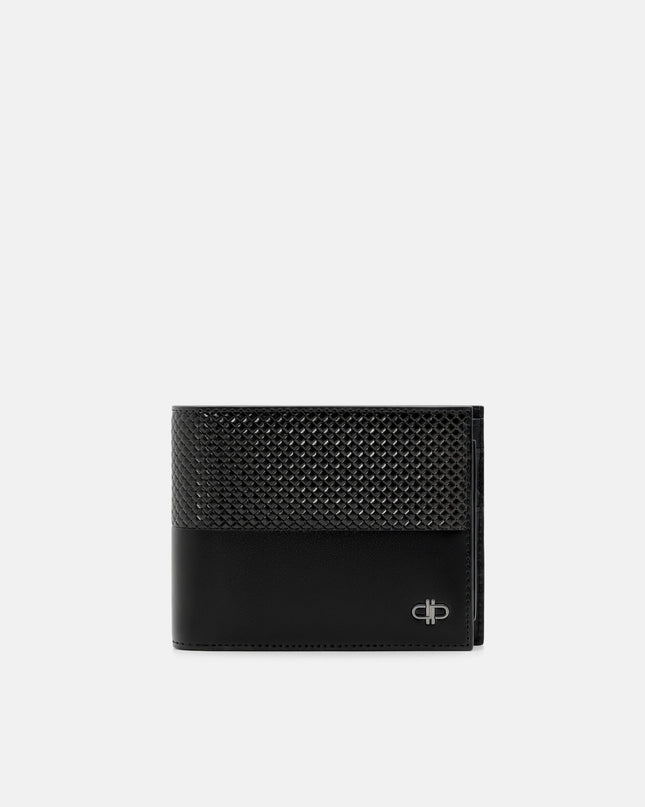 Embossed Leather Bi-Fold Wallet with Insert - Black Embossed