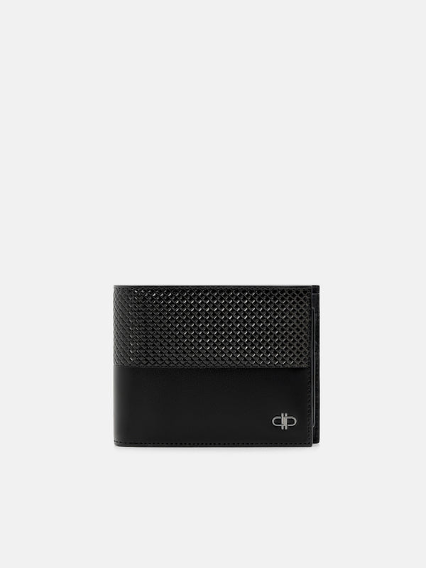 Embossed Leather Bi-Fold Wallet with Insert - Black Embossed