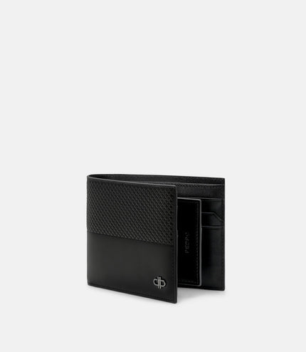 Embossed Leather Bi-Fold Wallet with Insert - Black Embossed