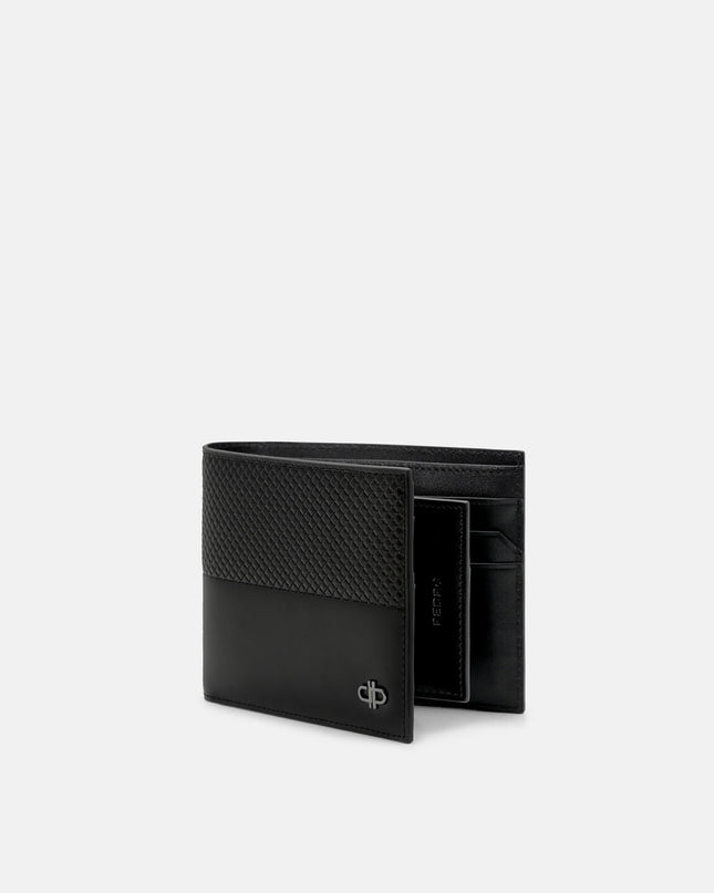 Embossed Leather Bi-Fold Wallet with Insert - Black Embossed
