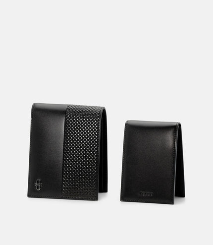 Embossed Leather Bi-Fold Wallet with Insert - Black Embossed