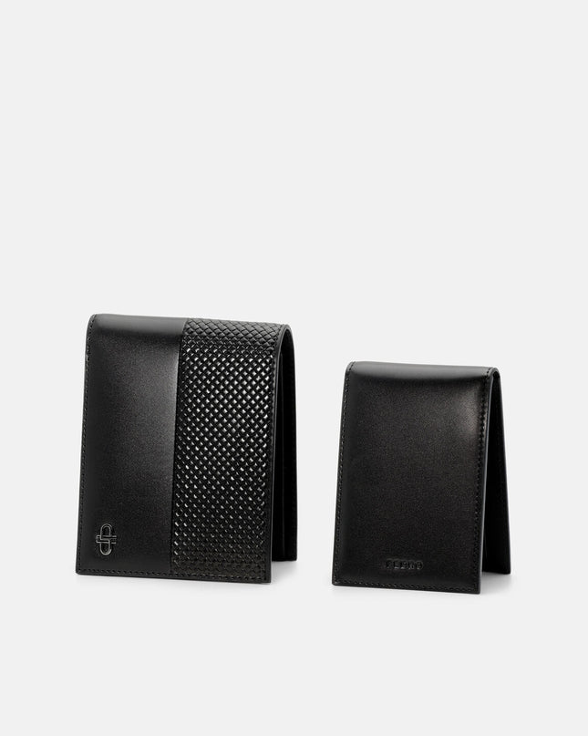 Embossed Leather Bi-Fold Wallet with Insert - Black Embossed