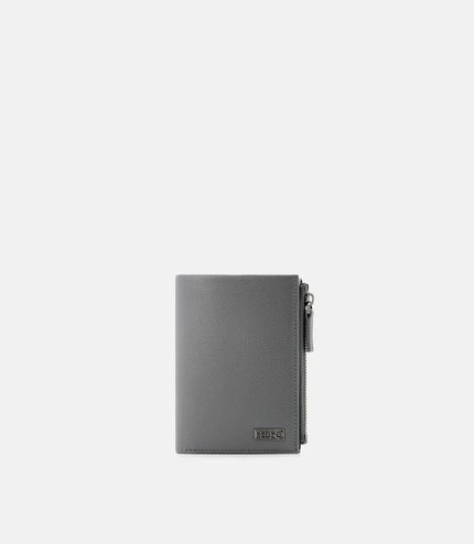 Leather Zipped Card Holder - Grey Tumble