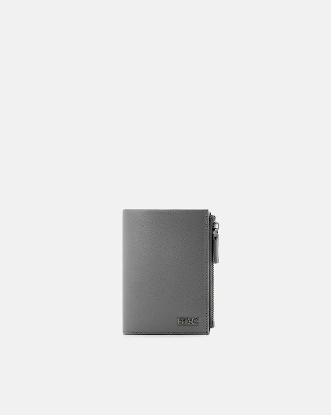 Leather Zipped Card Holder - Grey Tumble