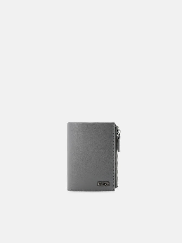 Leather Zipped Card Holder - Grey Tumble