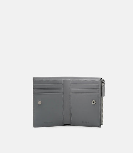 Leather Zipped Card Holder - Grey Tumble