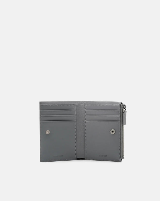 Leather Zipped Card Holder - Grey Tumble
