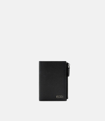 Leather Zipped Card Holder - Black Tumble