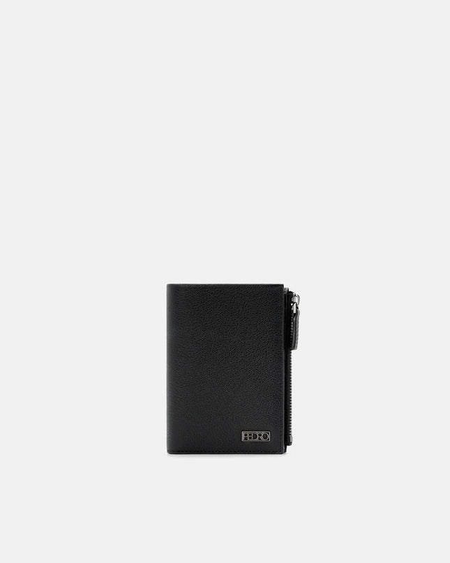Leather Zipped Card Holder - Black Tumble