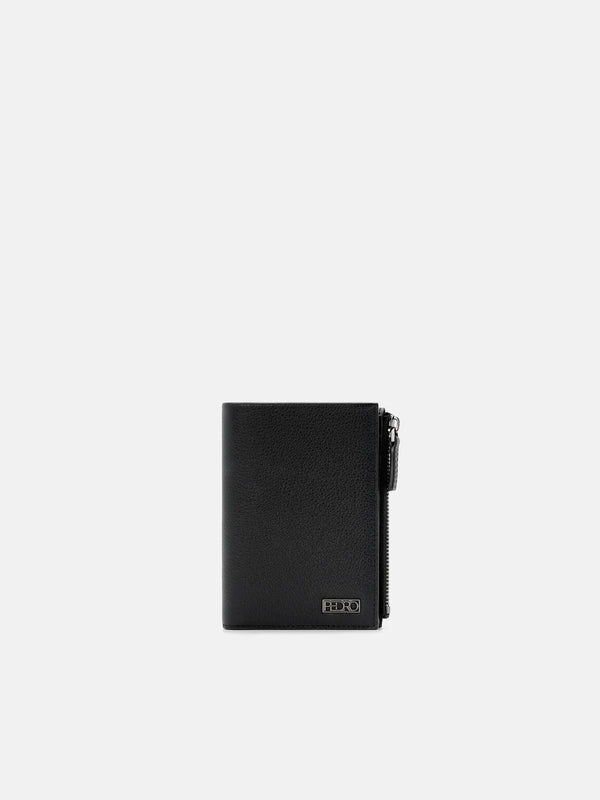 Leather Zipped Card Holder - Black Tumble