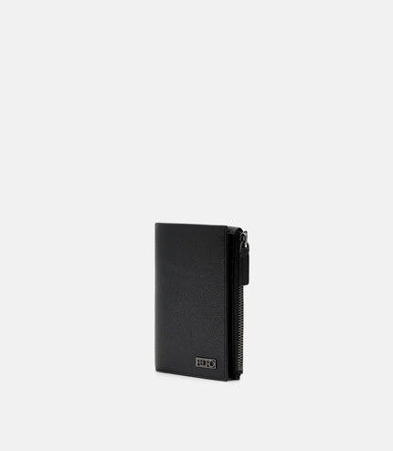 Leather Zipped Card Holder - Black Tumble