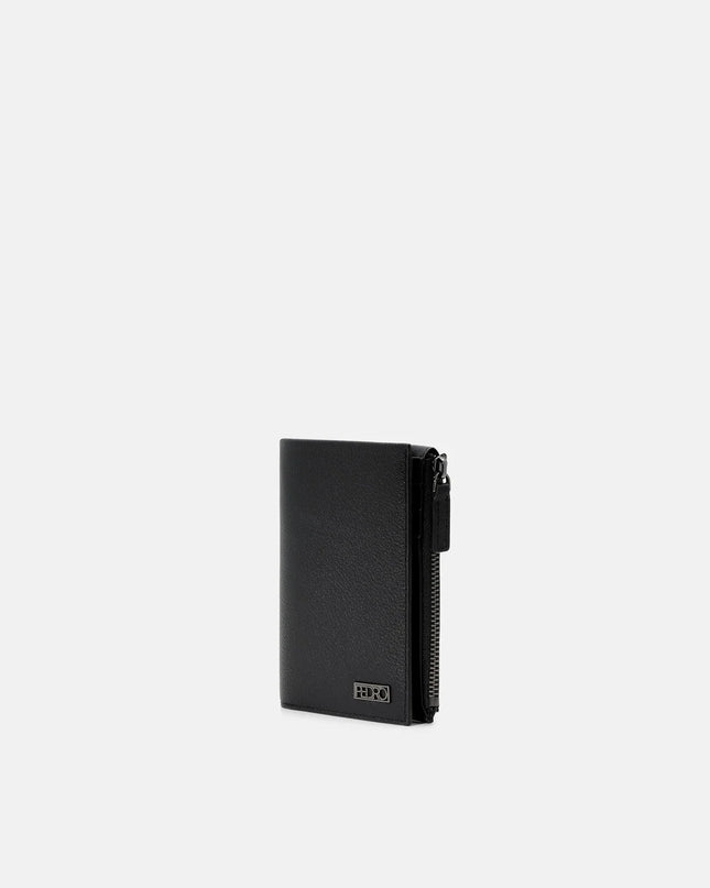 Leather Zipped Card Holder - Black Tumble