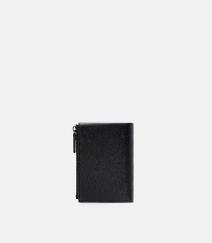 Leather Zipped Card Holder - Black Tumble