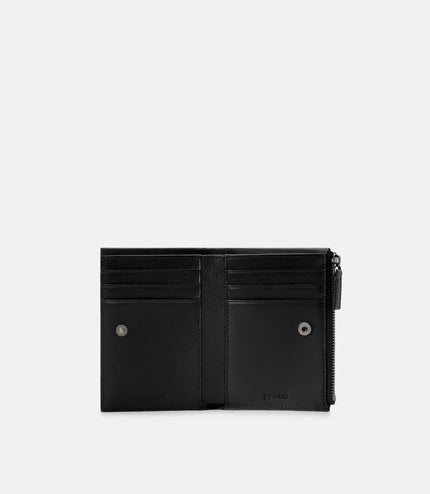 Leather Zipped Card Holder - Black Tumble