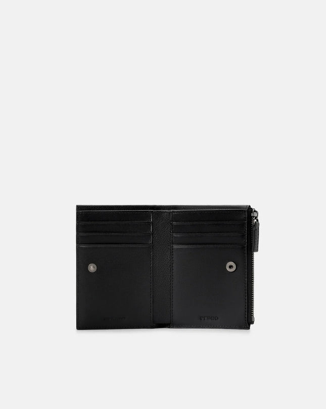 Leather Zipped Card Holder - Black Tumble
