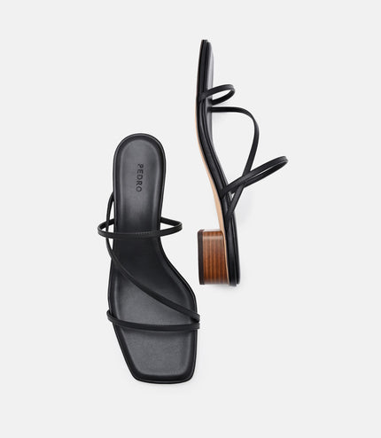 Erna Leather Heel Sandals - Black