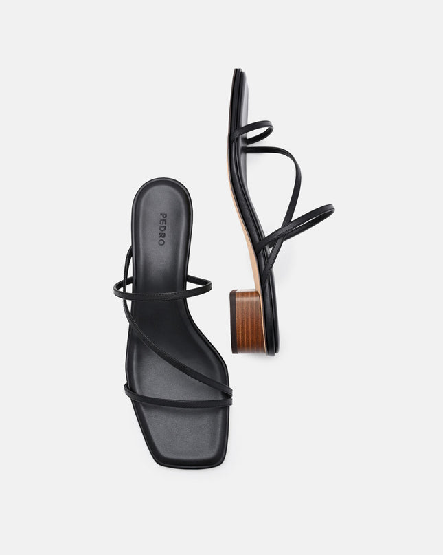 Erna Leather Heel Sandals - Black