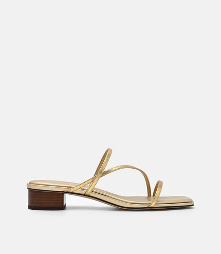 Erna Leather Heel Sandals - Gold