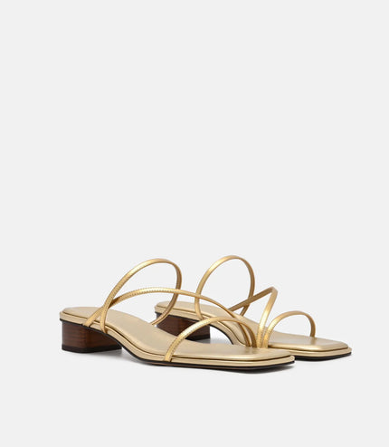 Erna Leather Heel Sandals - Gold