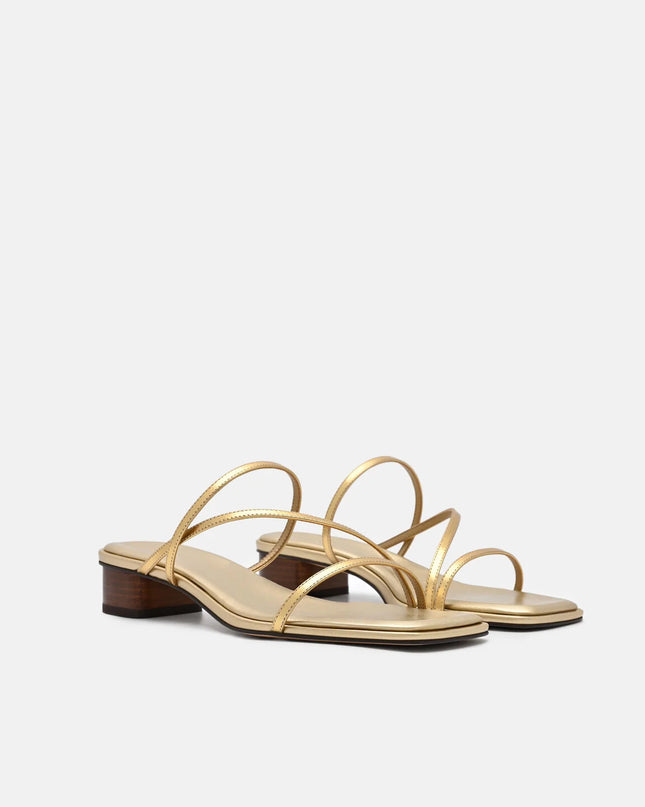 Erna Leather Heel Sandals - Gold