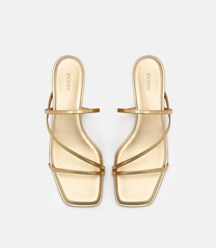 Erna Leather Heel Sandals - Gold