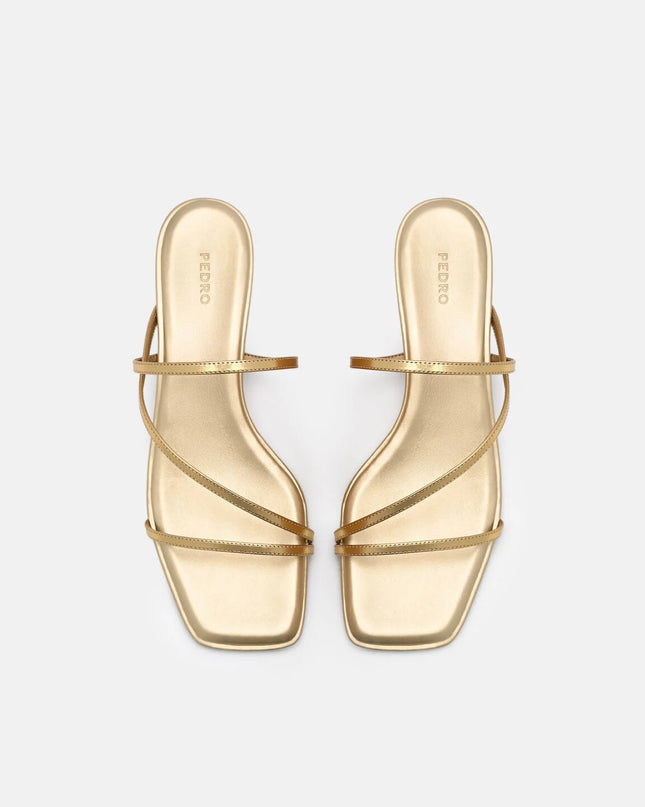 Erna Leather Heel Sandals - Gold