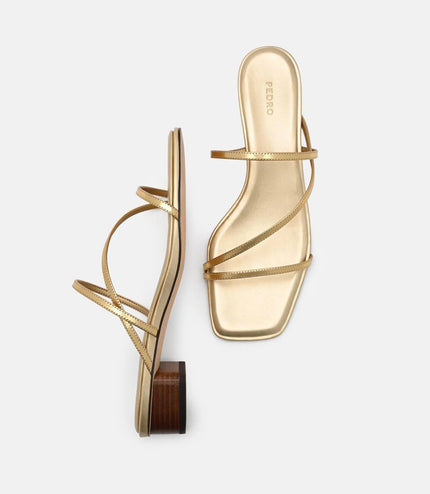 Erna Leather Heel Sandals - Gold