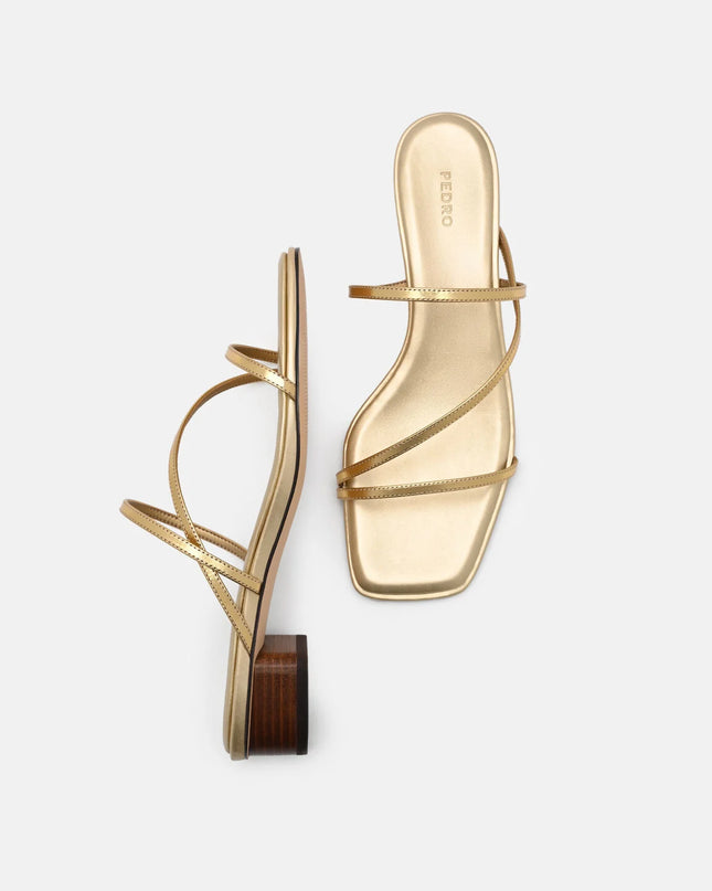 Erna Leather Heel Sandals - Gold