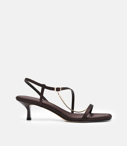 Marland Leather Heel Sandals - Dark Brown Satin
