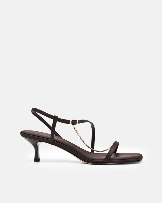 Marland Leather Heel Sandals - Dark Brown Satin