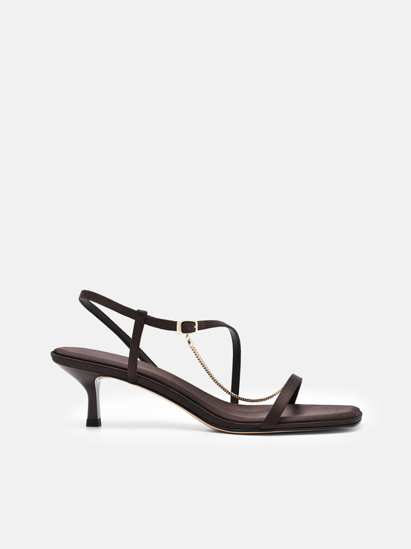 Marland Leather Heel Sandals - Dark Brown Satin