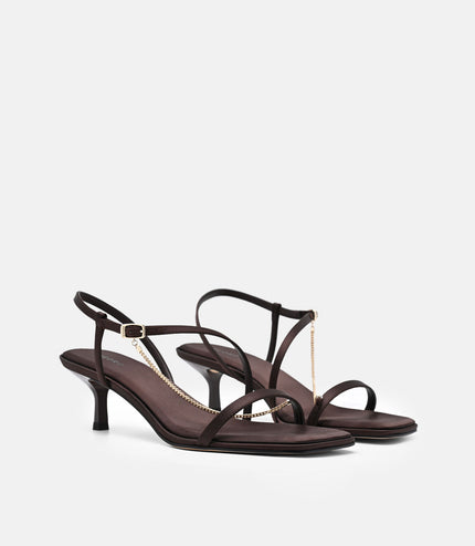 Marland Leather Heel Sandals - Dark Brown Satin