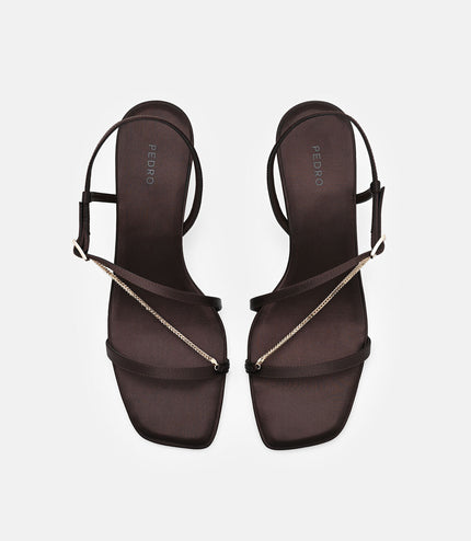 Marland Leather Heel Sandals - Dark Brown Satin