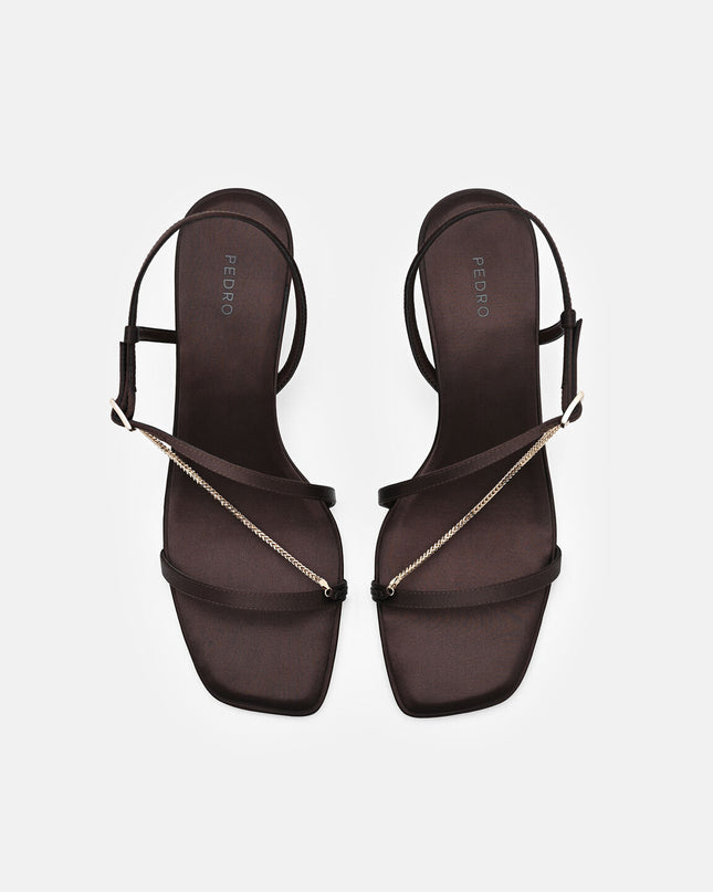 Marland Leather Heel Sandals - Dark Brown Satin