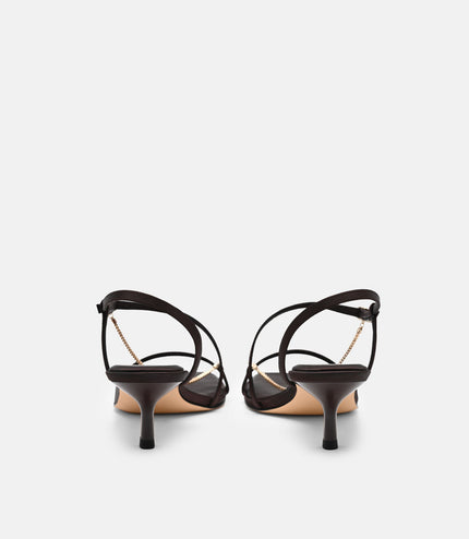 Marland Leather Heel Sandals - Dark Brown Satin