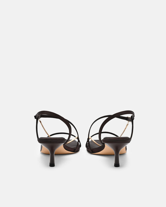 Marland Leather Heel Sandals - Dark Brown Satin