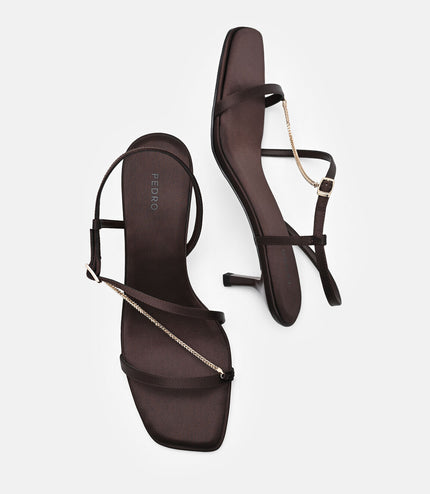 Marland Leather Heel Sandals - Dark Brown Satin
