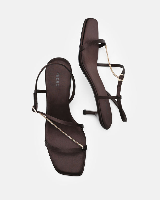 Marland Leather Heel Sandals - Dark Brown Satin