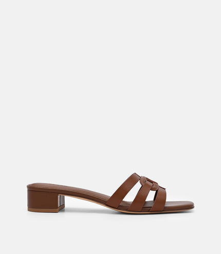 Carmel Leather Heel Sandals - Cognac
