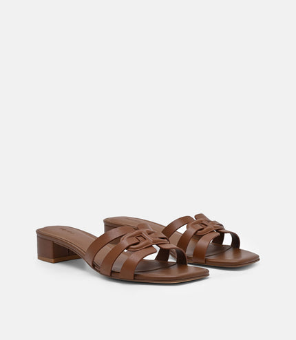 Carmel Leather Heel Sandals - Cognac