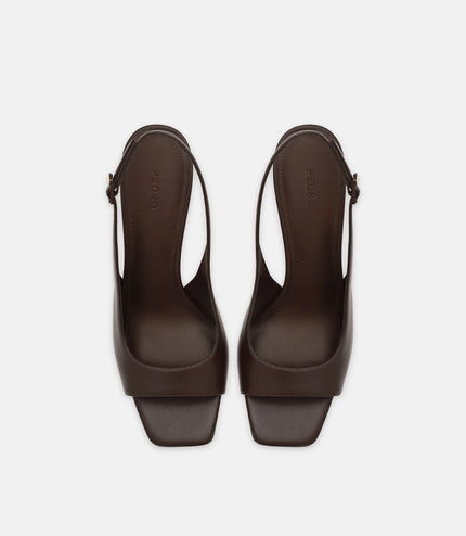 Marina Leather Heel Sandals - Dark Brown