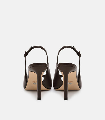 Marina Leather Heel Sandals - Dark Brown
